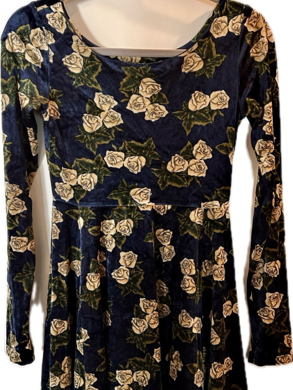 VTG 90s Y2K Betsey Johnson Black Label Crushed Velvet Mini Dress Navy w Roses